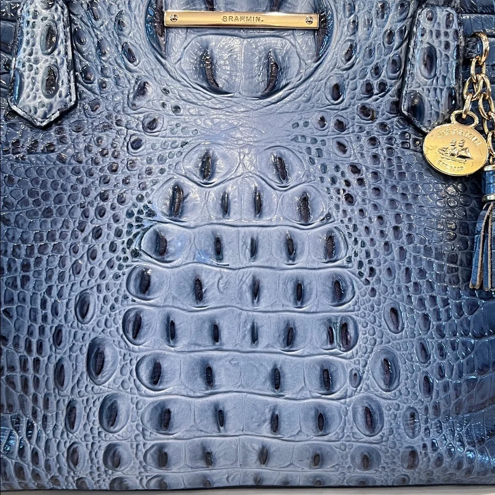 Brahmin Med. Asher Melbourne Embossed Leather Tote bag, denim blues - Picture 6 of 17